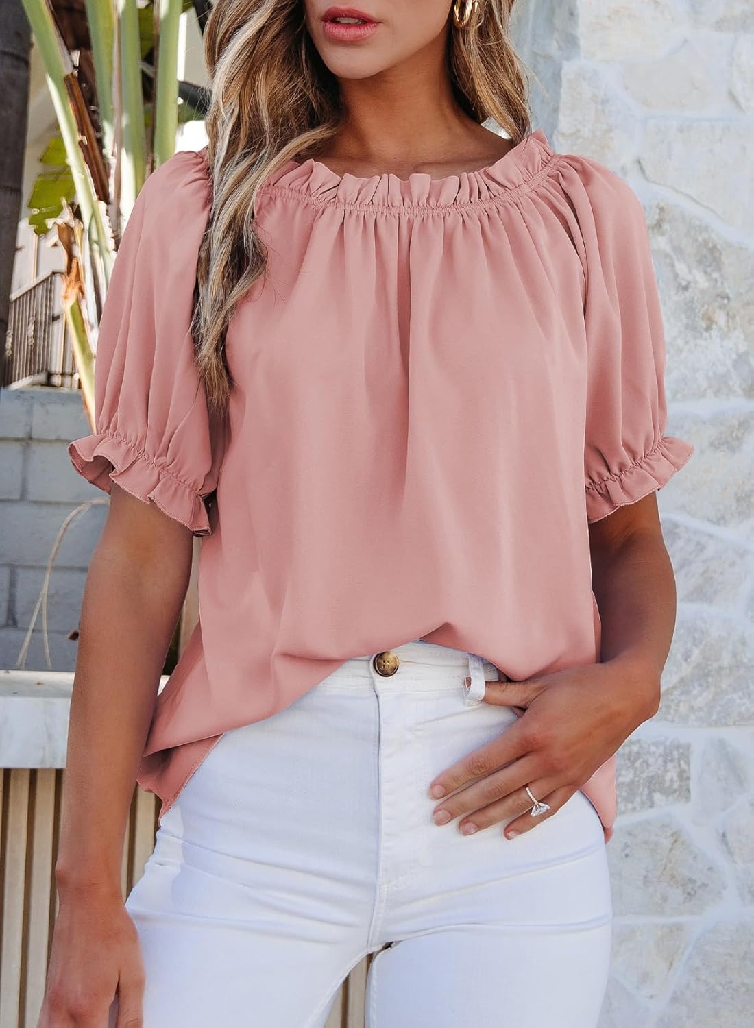 Womens Tops Off The Shoulder Blouses for Women Dressy Casual Cute Puff Sleeve T Shirts Fashion 2025