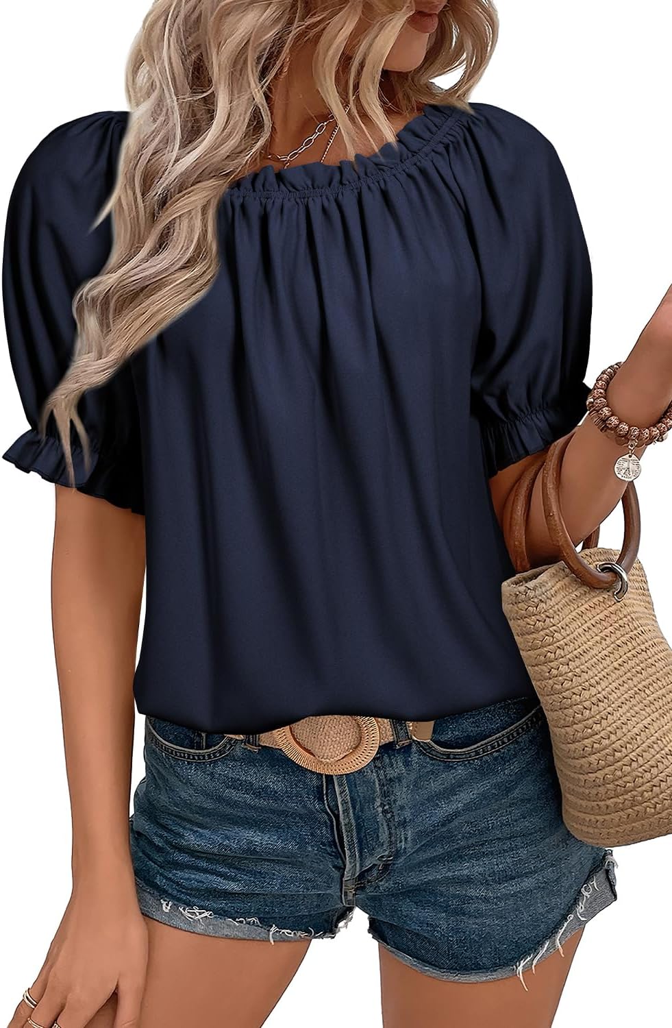 Womens Tops Off The Shoulder Blouses for Women Dressy Casual Cute Puff Sleeve T Shirts Fashion 2025