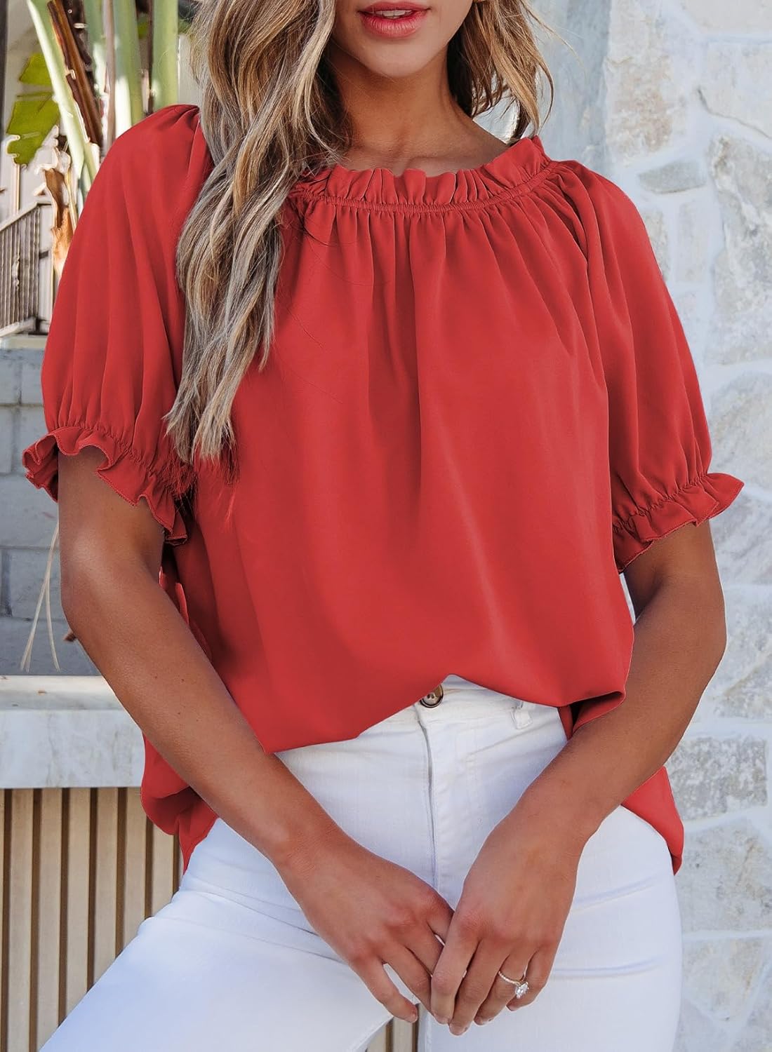 Womens Tops Off The Shoulder Blouses for Women Dressy Casual Cute Puff Sleeve T Shirts Fashion 2025