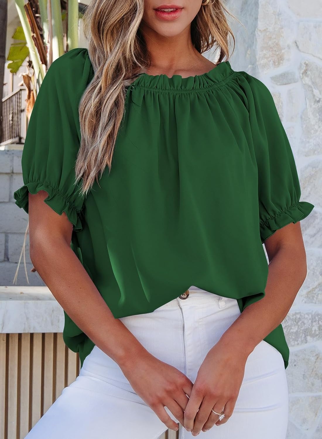 Womens Tops Off The Shoulder Blouses for Women Dressy Casual Cute Puff Sleeve T Shirts Fashion 2025
