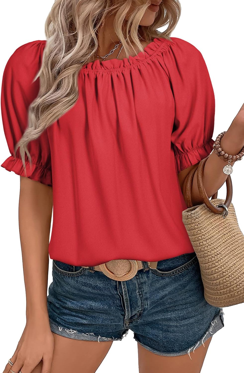 Womens Tops Off The Shoulder Blouses for Women Dressy Casual Cute Puff Sleeve T Shirts Fashion 2025
