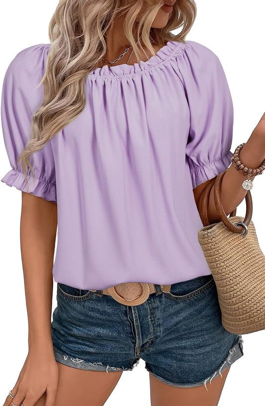 Womens Tops Off The Shoulder Blouses for Women Dressy Casual Cute Puff Sleeve T Shirts Fashion 2025