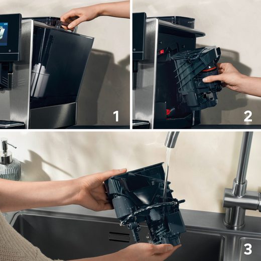 Der Kaffeevollautomat EQ900 plus TQ903DZ3 umfasst die Funktionen automatische Reinigung und Entkalkung, Cold Brew sowie einen Barista-Modus.